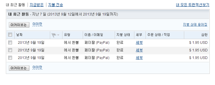 2013-09-19 18;42;31.PNG : 페이팔 1.95달러 중복결제