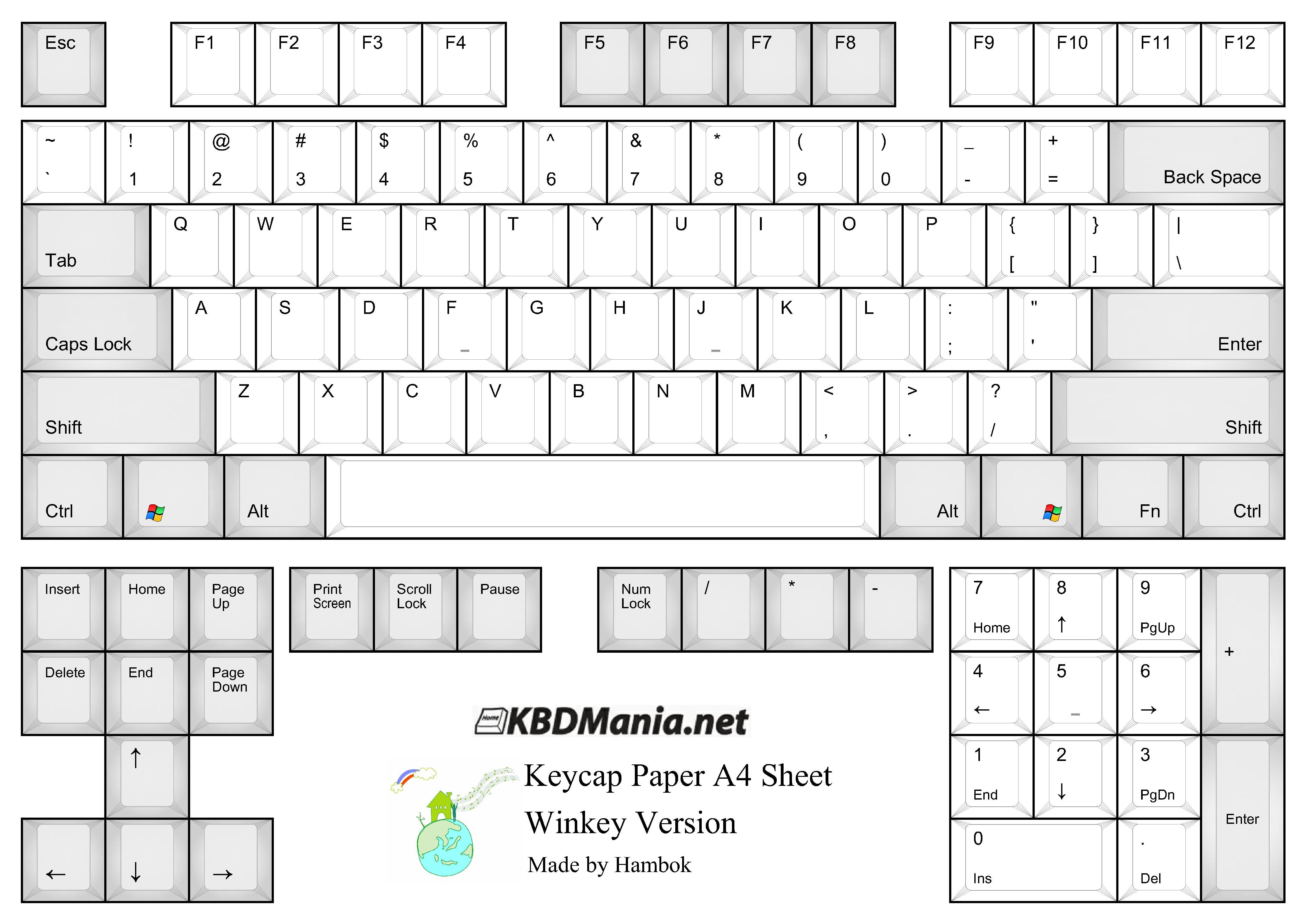 Keycap Paper-투톤.jpg : KeyCap Paper A4 윈키버전, 화이트 그레이 투톤 입니다.